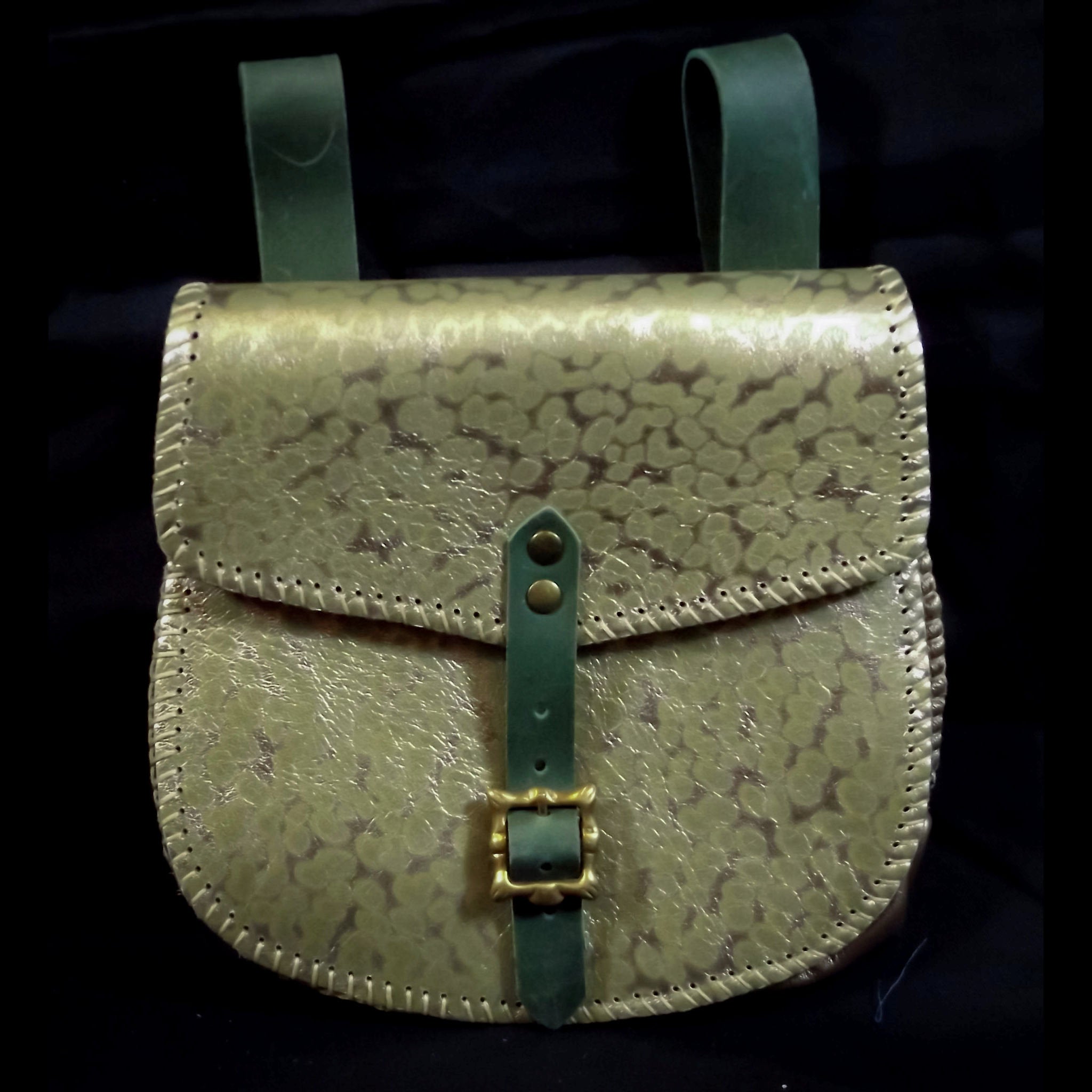 Large Leather Belt Pouch 20*20cm - Pale Green & Gold