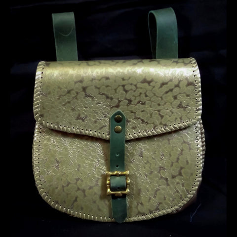 Large Leather Belt Pouch 20*20cm - Pale Green & Gold