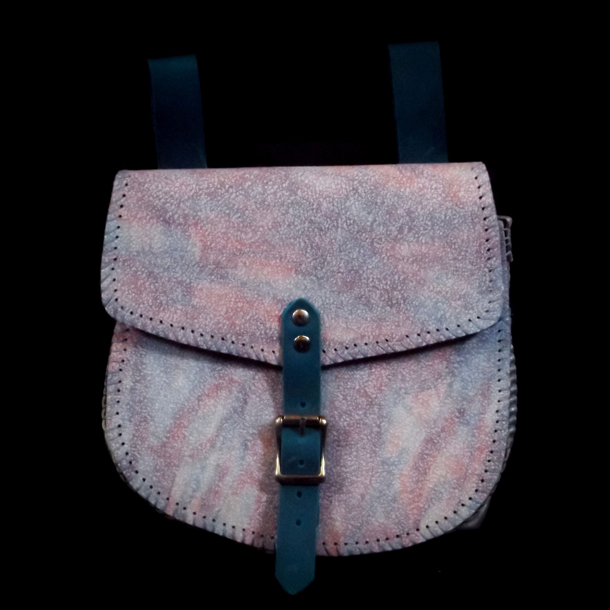 Large Leather Belt Pouch 20*20cm - Pink & Blue Marble