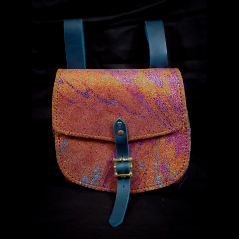 Large Leather Belt Pouch 20*20cm - Vivid Orange Sparkle