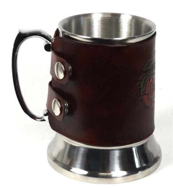 READY TO SHIP Leather Tankard Cover on Tankard Hand Made Choose Design